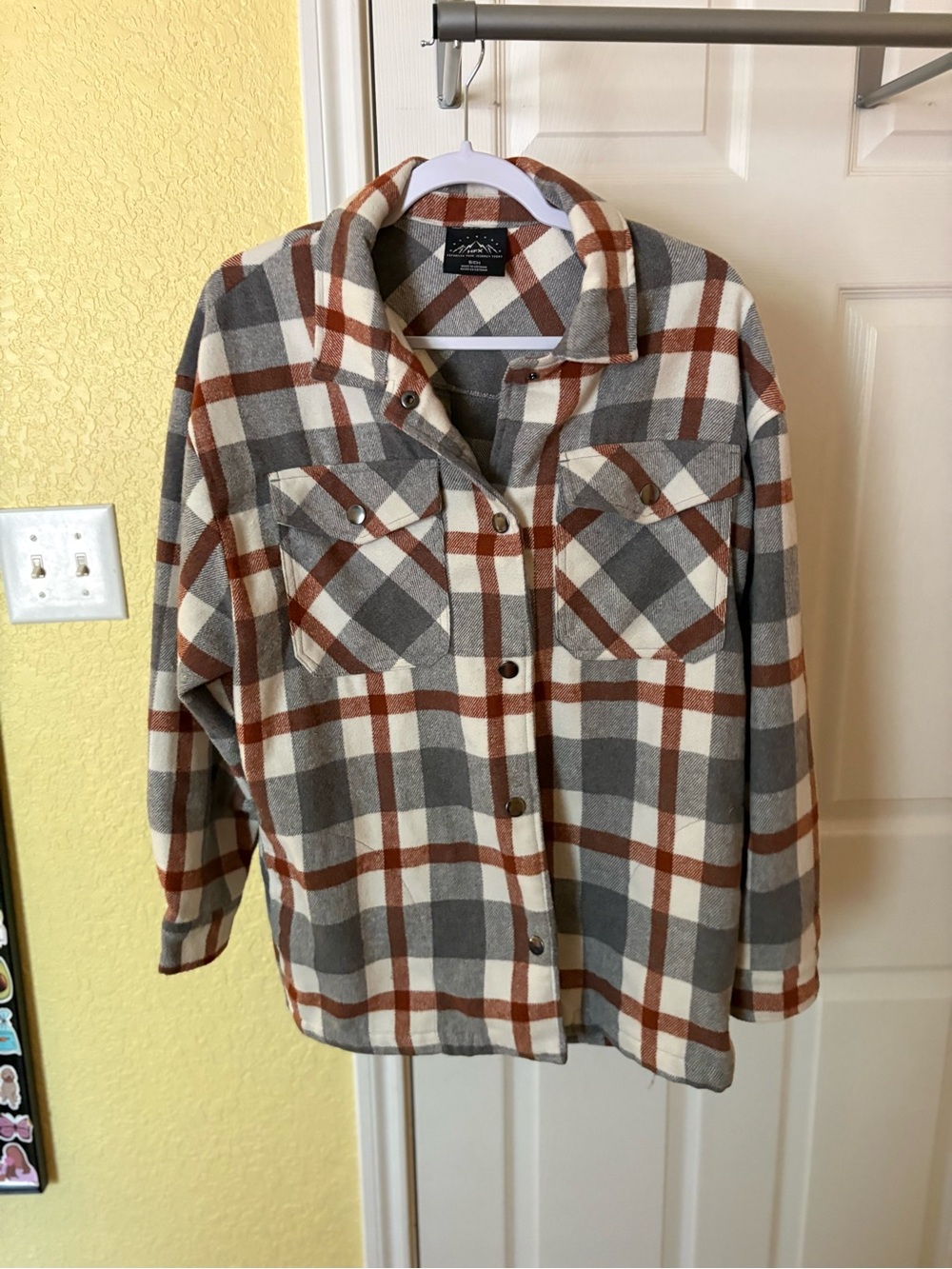 Women's Plaid Shirt Jacket in Gray, White & Brown - Lightweight Layer
